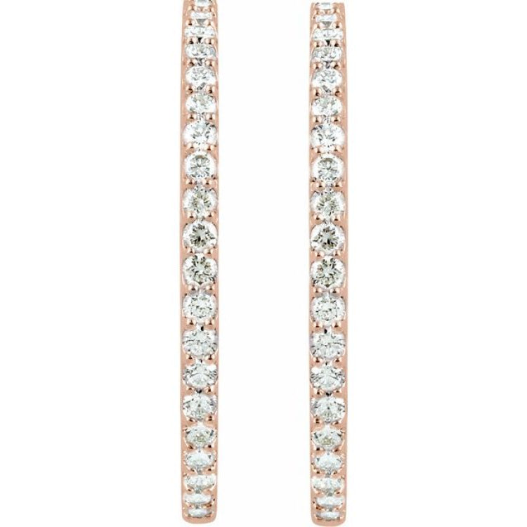 14K Rose Gold 6 1/2 CTW Lab-Grown Diamond Inside-Outside 51 mm Hinged Hoop Earrings