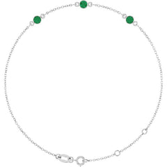 14K White Gold Natural Emerald Bezel-Set 3-Stone 6 1/2-7 1/2" Bracelet
