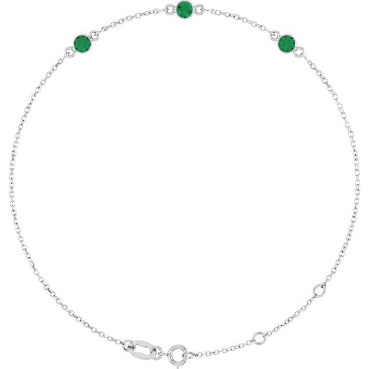 14K White Gold Natural Emerald Bezel-Set 3-Stone 6 1/2-7 1/2" Bracelet