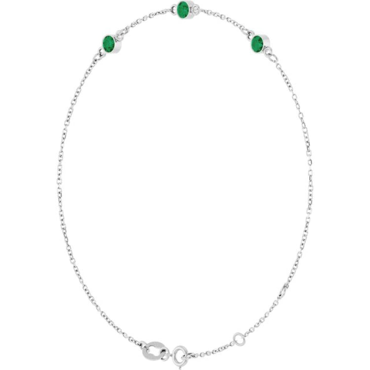 14K White Gold Natural Emerald Bezel-Set 3-Stone 6 1/2-7 1/2" Bracelet