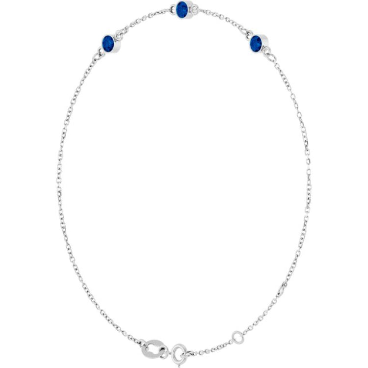 14K White Gold Natural Blue Sapphire Bezel-Set 3-Stone 6 1/2-7 1/2" Bracelet