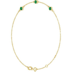 14K Yellow Gold Lab-Grown Emerald Bezel-Set 3-Stone 6 1/2-7 1/2" Bracelet