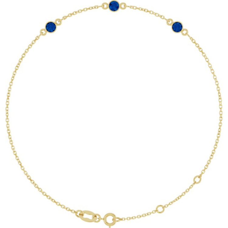 14K Yellow Gold Natural Blue Sapphire Bezel-Set 3-Stone 6 1/2-7 1/2" Bracelet