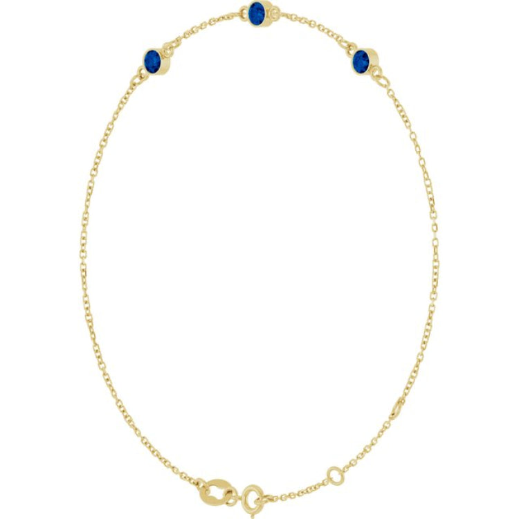 14K Yellow Gold Natural Blue Sapphire Bezel-Set 3-Stone 6 1/2-7 1/2" Bracelet