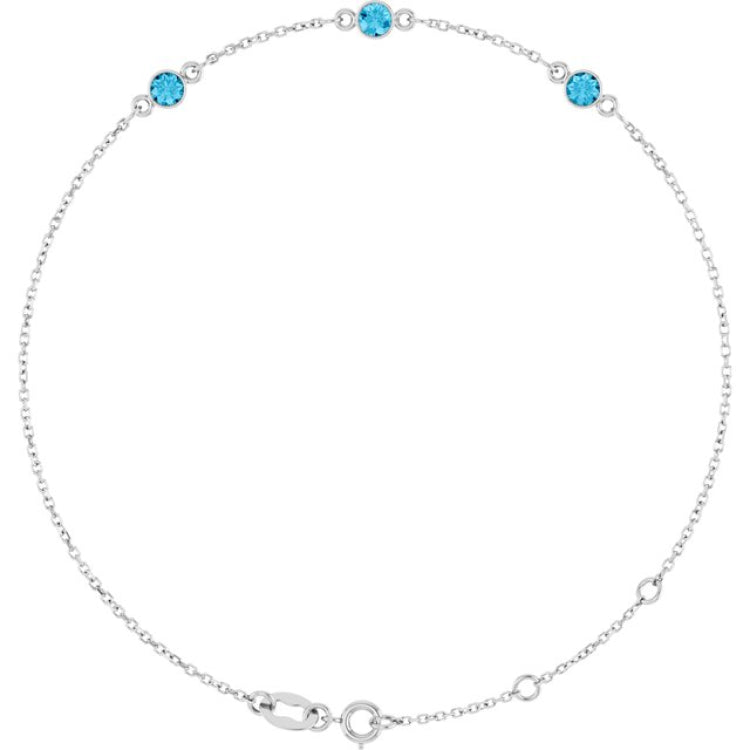 14K White Gold Natural Aquamarine Bezel-Set 3-Stone 6 1/2-7 1/2" Bracelet