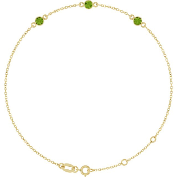 14K Yellow Gold Natural Peridot Bezel-Set 3-Stone 6 1/2-7 1/2" Bracelet