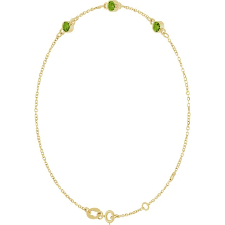 14K Yellow Gold Natural Peridot Bezel-Set 3-Stone 6 1/2-7 1/2" Bracelet