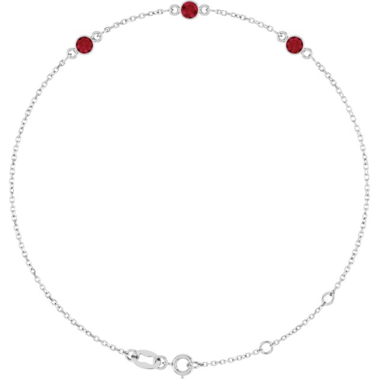14K White Gold Lab-Grown Ruby Bezel-Set 3-Stone 6 1/2-7 1/2" Bracelet