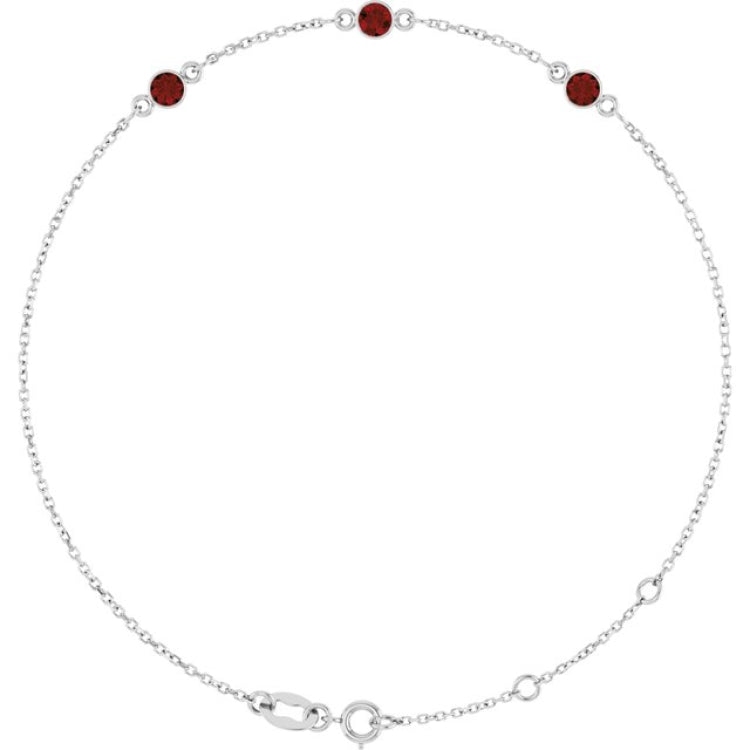 14K White Gold Natural Mozambique Garnet Bezel-Set 3-Stone 6 1/2-7 1/2" Bracelet