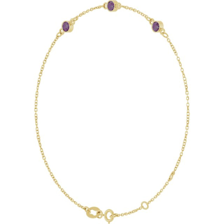 14K Yellow Gold Lab-Grown Alexandrite Bezel-Set 3-Stone 6 1/2-7 1/2" Bracelet