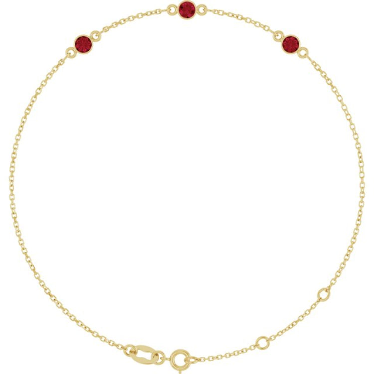 14K Yellow Gold Natural Ruby Bezel-Set 3-Stone 6 1/2-7 1/2" Bracelet
