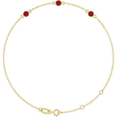 14K Yellow Gold Natural Ruby Bezel-Set 3-Stone 6 1/2-7 1/2" Bracelet