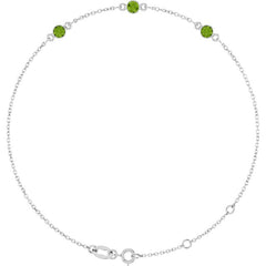 14K White Gold Natural Peridot Bezel-Set 3-Stone 6 1/2-7 1/2" Bracelet