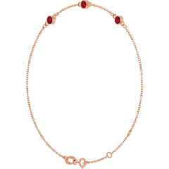 14K Rose Gold Lab-Grown Ruby Bezel-Set 3-Stone 6 1/2-7 1/2" Bracelet