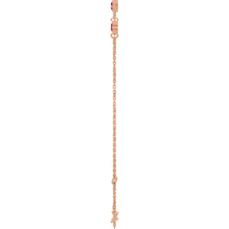 14K Rose Gold Lab-Grown Ruby Bezel-Set 3-Stone 6 1/2-7 1/2" Bracelet