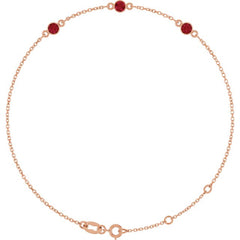 14K Rose Gold Natural Ruby Bezel-Set 3-Stone 6 1/2-7 1/2" Bracelet