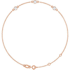 14K Rose Gold Natural White Sapphire Bezel-Set 3-Stone 6 1/2-7 1/2" Bracelet