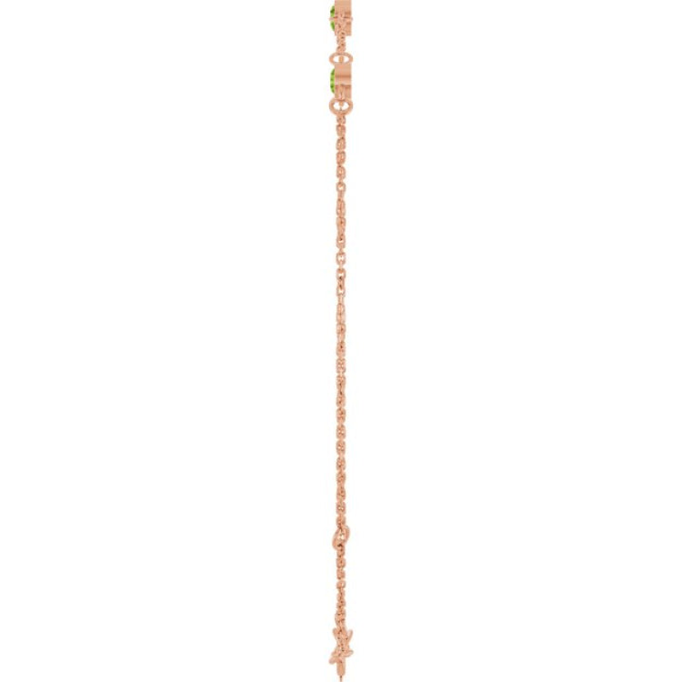 14K Rose Gold Natural Peridot Bezel-Set 3-Stone 6 1/2-7 1/2" Bracelet