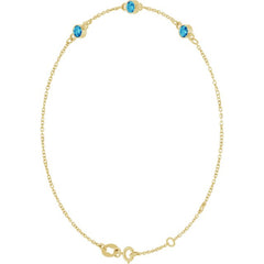 14K Yellow Gold Natural Blue Zircon Bezel-Set 3-Stone 6 1/2-7 1/2" Bracelet