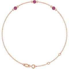 14K Rose Gold Natural Pink Tourmaline Bezel-Set 3-Stone 6 1/2-7 1/2" Bracelet