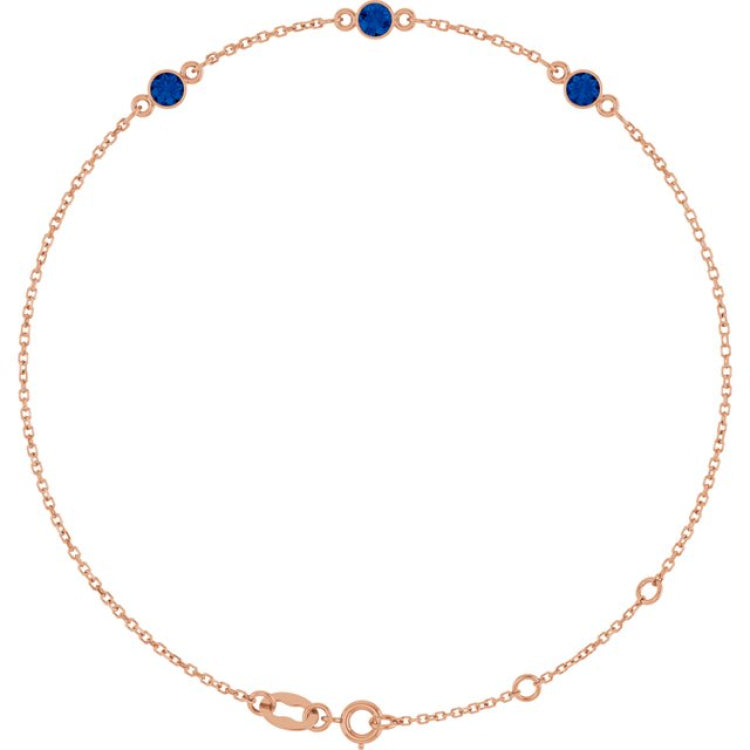 14K Rose Gold Natural Blue Sapphire Bezel-Set 3-Stone 6 1/2-7 1/2" Bracelet