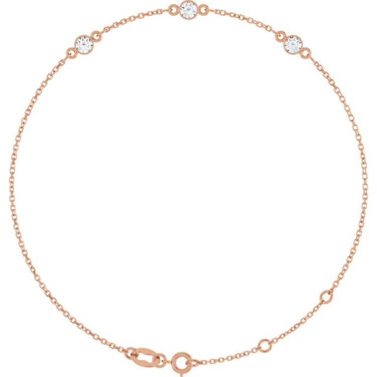 14K Rose Gold 1/4 CTW Natural Diamond Bezel-Set 3-Stone 6 1/2-7 1/2" Bracelet