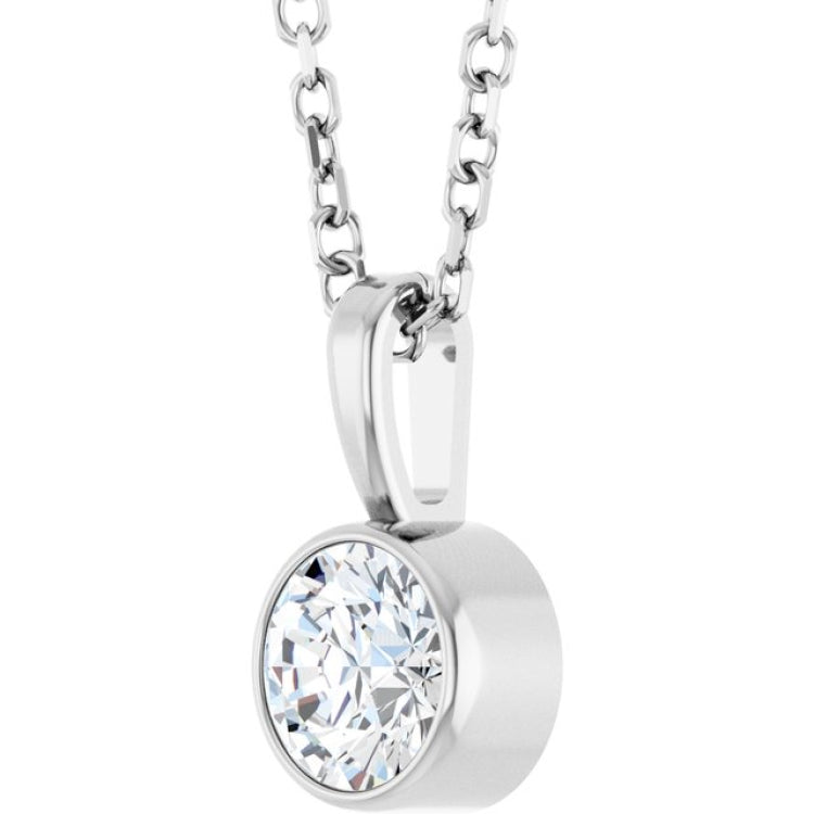 Platinum 1/3 CT Natural Diamond Bezel-Set Solitaire 16-18" Necklace