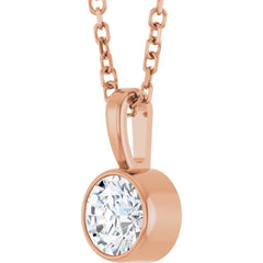 14K Rose Gold 1/3 CT Natural Diamond Bezel-Set Solitaire 16-18" Necklace