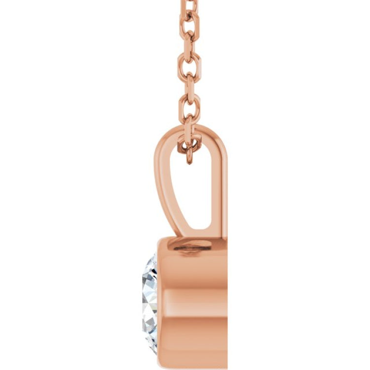 14K Rose Gold 1/3 CT Natural Diamond Bezel-Set Solitaire 16-18" Necklace
