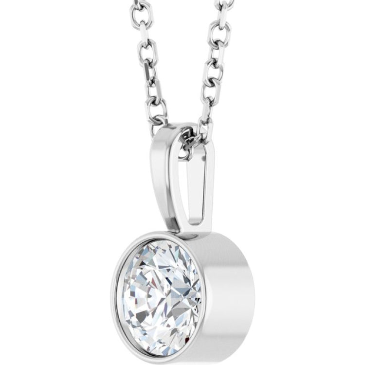 Sterling Silver 1/2 CT Natural Diamond Bezel-Set Solitaire 16-18" Necklace