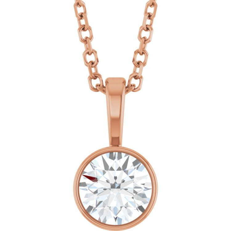 14K Rose Gold 1/2 CT Natural Diamond Bezel-Set Solitaire 16-18" Necklace