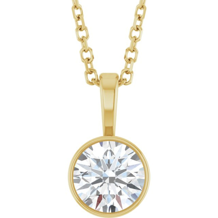14K Yellow Gold 5/8 CT Natural Diamond Bezel-Set Solitaire 16-18" Necklace