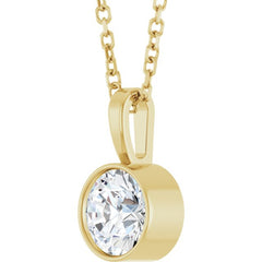14K Yellow Gold 5/8 CT Natural Diamond Bezel-Set Solitaire 16-18" Necklace
