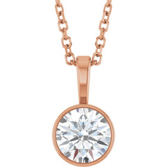 14K Rose Gold 5/8 CT Natural Diamond Bezel-Set Solitaire 16-18" Necklace