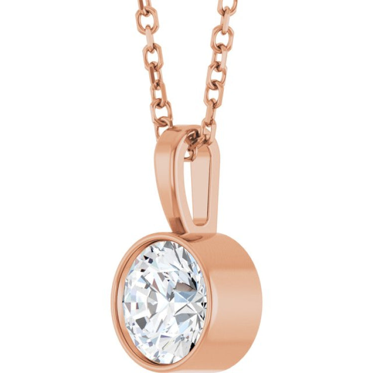 14K Rose Gold 5/8 CT Natural Diamond Bezel-Set Solitaire 16-18" Necklace