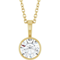 14K Yellow Gold 3/4 CT Natural Diamond Bezel-Set Solitaire 16-18" Necklace