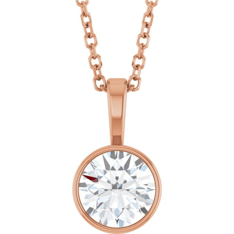 14K Rose Gold 3/4 CT Natural Diamond Bezel-Set Solitaire 16-18" Necklace