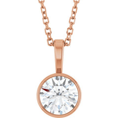 14K Rose Gold 3/4 CT Natural Diamond Bezel-Set Solitaire 16-18" Necklace