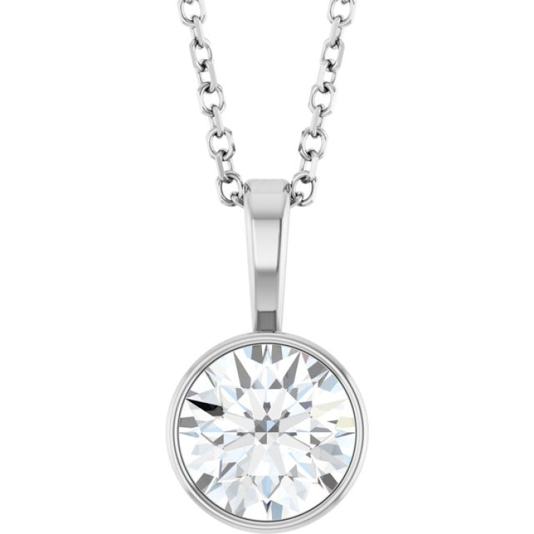 Sterling Silver 9/10 CT Natural Diamond Bezel-Set Solitaire 16-18" Necklace