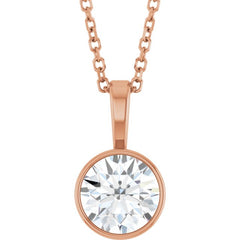 14K Rose Gold 9/10 CT Natural Diamond Bezel-Set Solitaire 16-18" Necklace