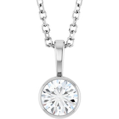 14K White Gold 1/3 CT Lab-Grown Diamond Bezel-Set Solitaire 16-18" Necklace