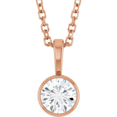 14K Rose Gold 1/3 CT Lab-Grown Diamond Bezel-Set Solitaire 16-18" Necklace