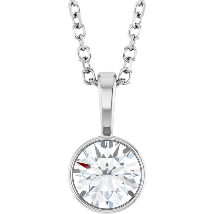Sterling Silver 1/2 CT Lab-Grown Diamond Bezel-Set Solitaire 16-18" Necklace
