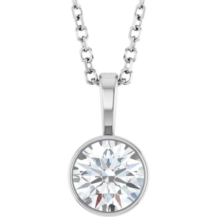 Platinum 5/8 CT Lab-Grown Diamond Bezel-Set Solitaire 16-18" Necklace