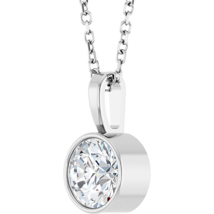 Platinum 5/8 CT Lab-Grown Diamond Bezel-Set Solitaire 16-18" Necklace
