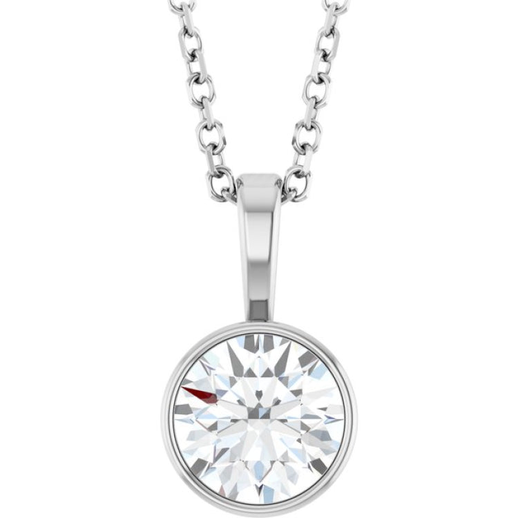14K White Gold 5/8 CT Lab-Grown Diamond Bezel-Set Solitaire 16-18" Necklace