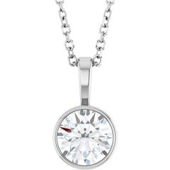 14K White Gold 5/8 CT Lab-Grown Diamond Bezel-Set Solitaire 16-18" Necklace