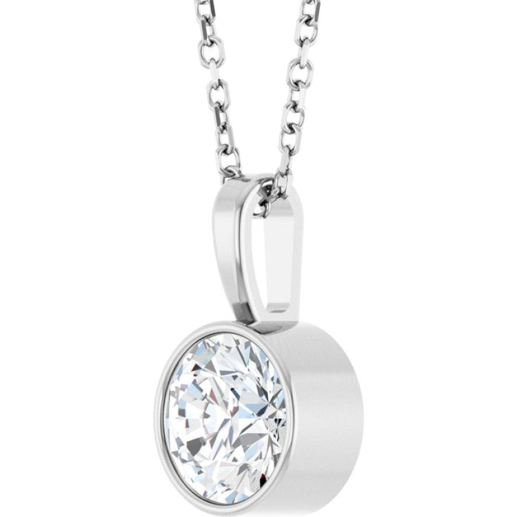 14K White Gold 9/10 CT Lab-Grown Diamond Bezel-Set Solitaire 16-18" Necklace