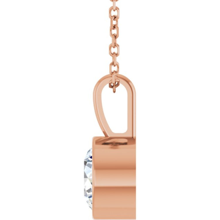 14K Rose Gold 9/10 CT Lab-Grown Diamond Bezel-Set Solitaire 16-18" Necklace