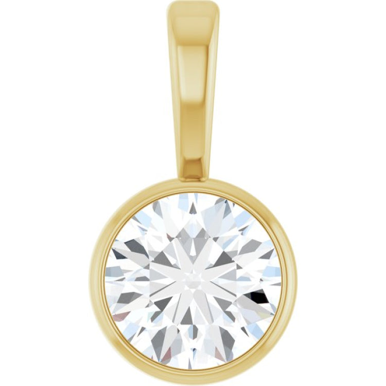 14K Yellow Gold 1/3 CT Natural Diamond Bezel-Set Solitaire Pendant